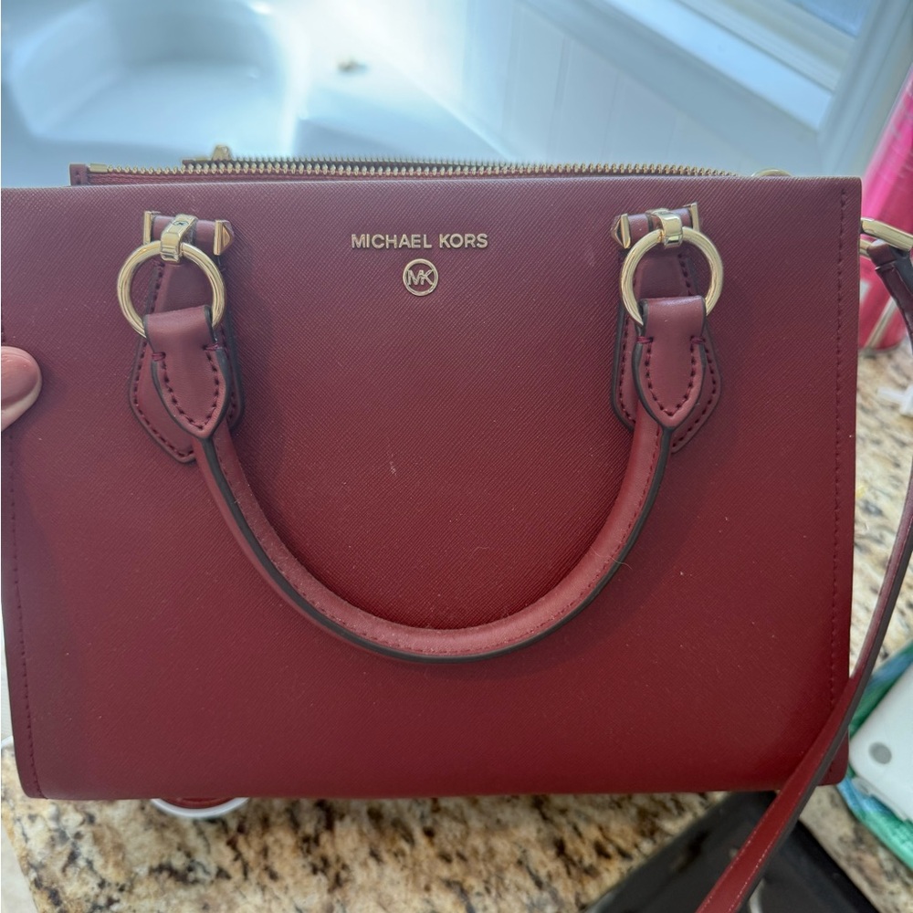Michael Kors Red Leather Handbag with Gold Accents